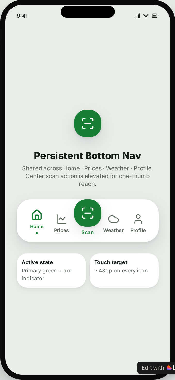 ShetiBuddy — Bottom nav system